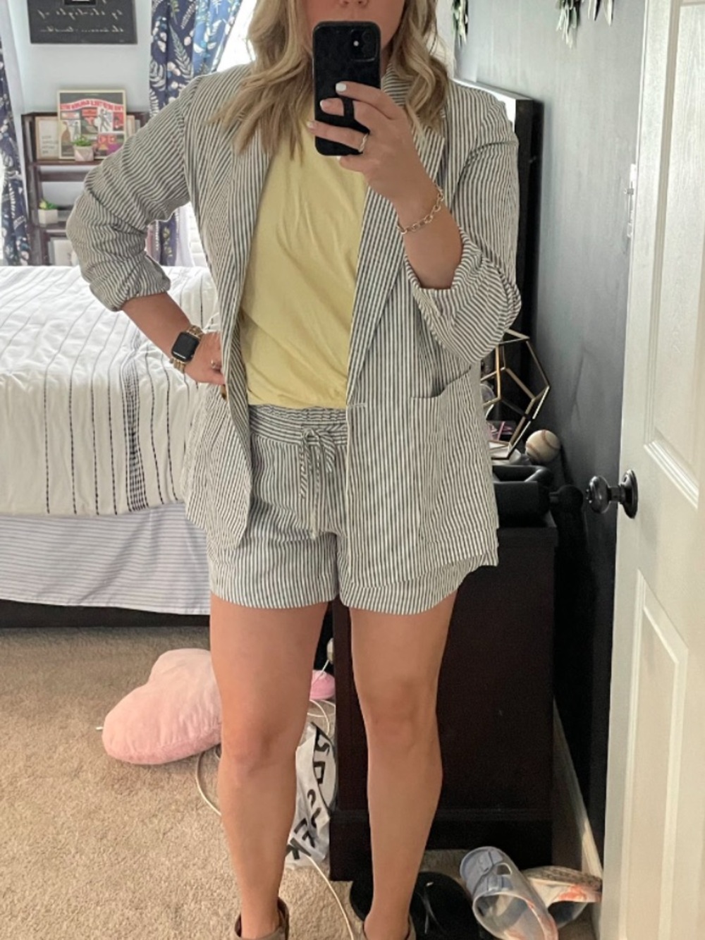 a new day striped shorts in navy and cream (MATCHES BLAZER)